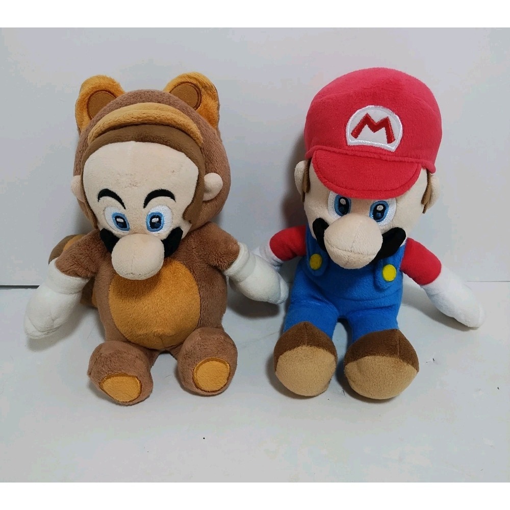 Mario & Tanooki Racoon Sitting Bean Bag Super Mario 3D Land 8" Plush Lot Of 2